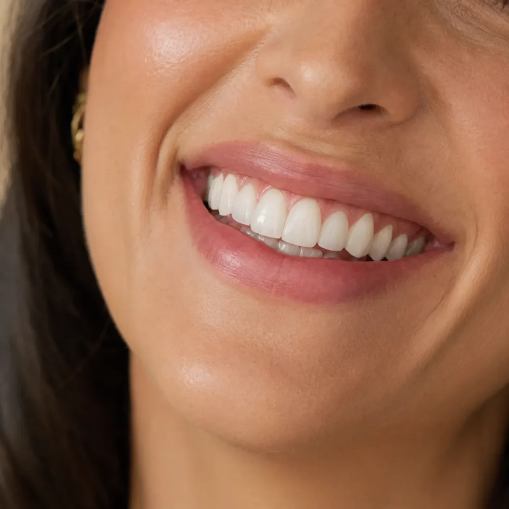 Primer plano de una sonrisa para ilustrar las carillas dentales.